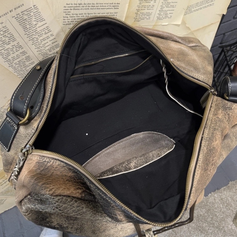 Free People Ash Leather Weekender Bag We The Free Distressed Desert Taupe - Picture 11 of 12